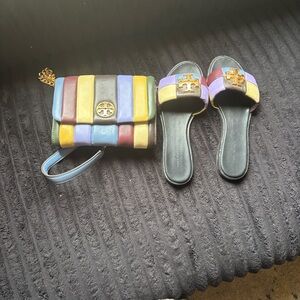 Tory Burch Colorful Striped Bag and Sandals Set • Worn • Good Condition